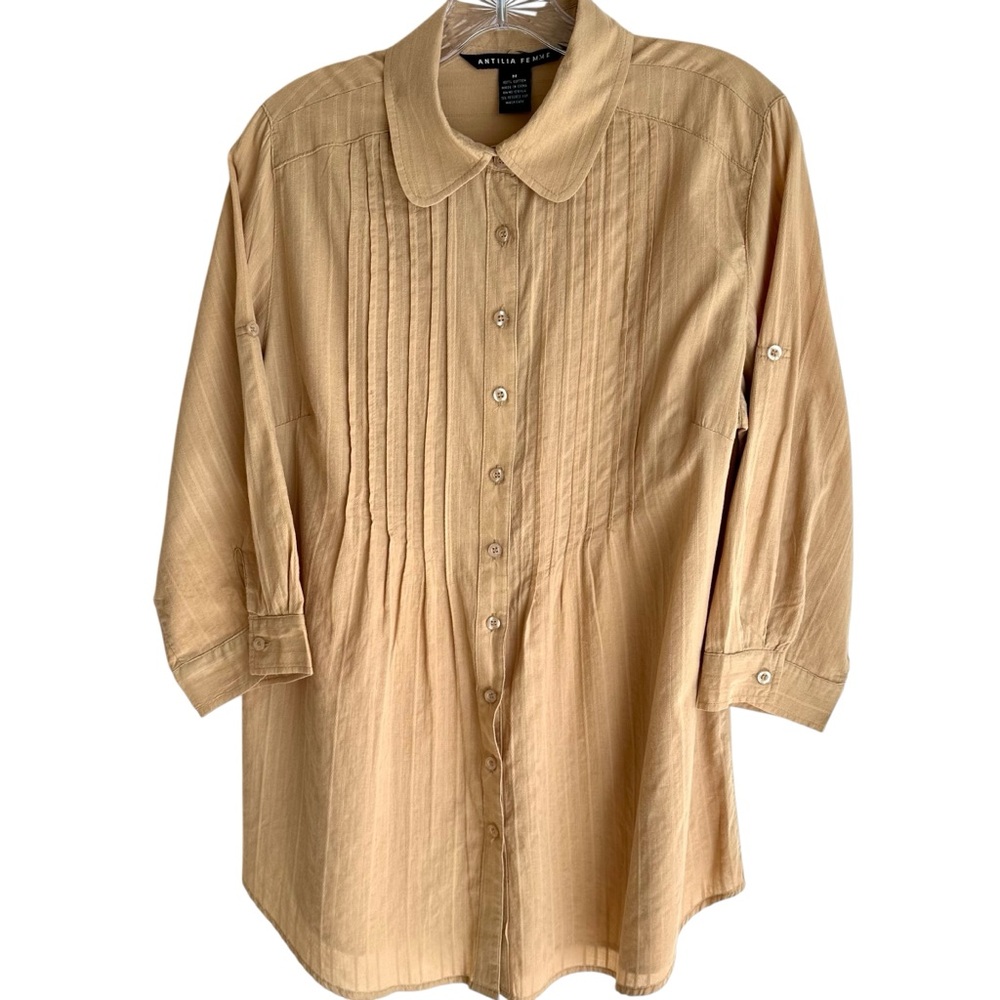 Antilia Femme Tan 100% 3/4 Sleeve Blouse Size Medium